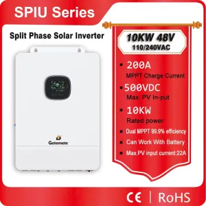 10KW 48V 110/240VAC Max PV 500V Hybrid Solar Inverter Support Split-Phase/Single-Phase Dual MPPT Max 22A Charge Current