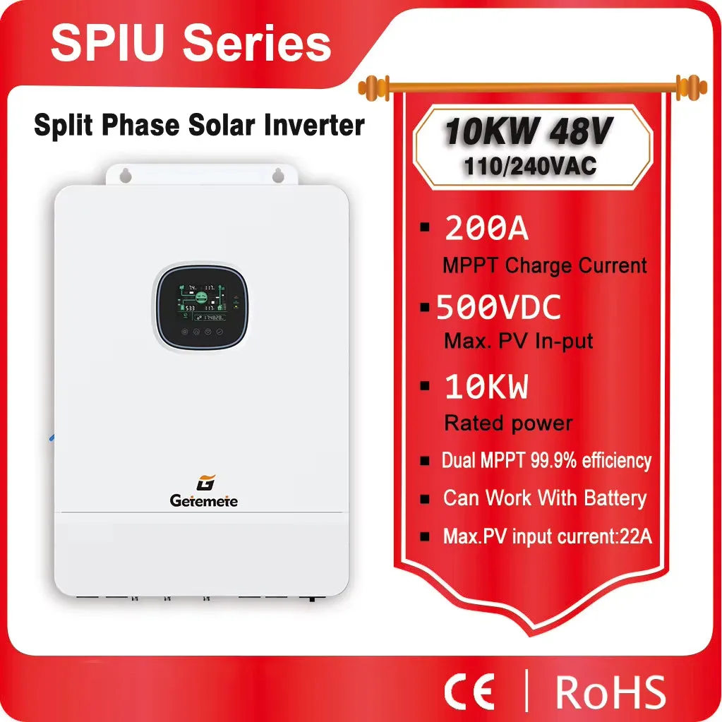 10KW 48V 110/240VAC Max PV 500V Hybrid Solar Inverter Support Split-Phase/Single-Phase Dual MPPT Max 22A Charge Current