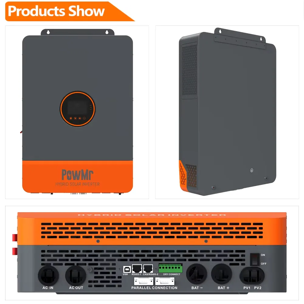 10KW 48V Split Phase Inverter All in One Hybrid Solar Inversor 110/220VAC Output PV 500VDC with Dual MPPT 200A Tracker