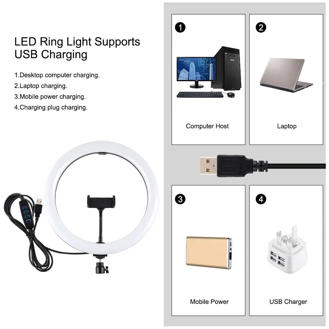 11.8 Led Ring Light with Tripod & Dual Phone Brackets - Usb 3 Modes Dual Colour Temperature - Vlogging & Live Broadcast Kit
