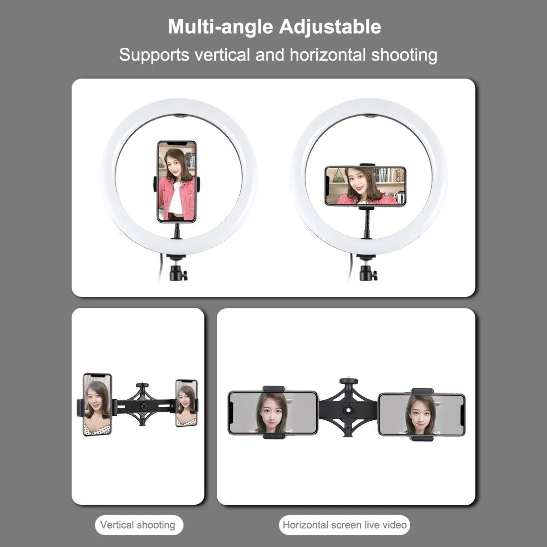 11.8 Led Ring Light with Tripod & Dual Phone Brackets - Usb 3 Modes Dual Colour Temperature - Vlogging & Live Broadcast Kit