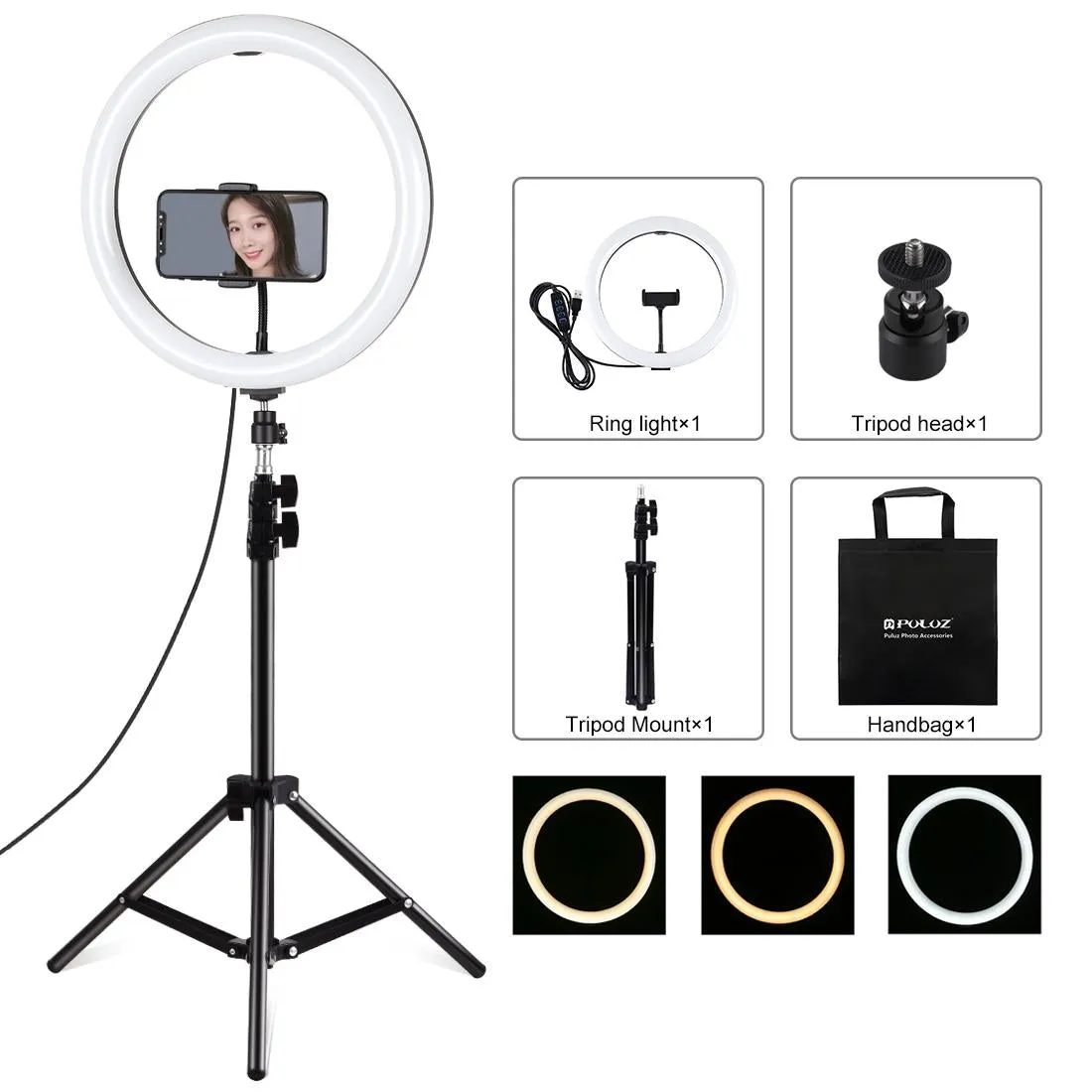 11.8 Led Ring Light with Tripod and Phone Clamp - 3 Modes Dual Colour Temperature Dimmable - Perfect for Vlogging and Live Streaming