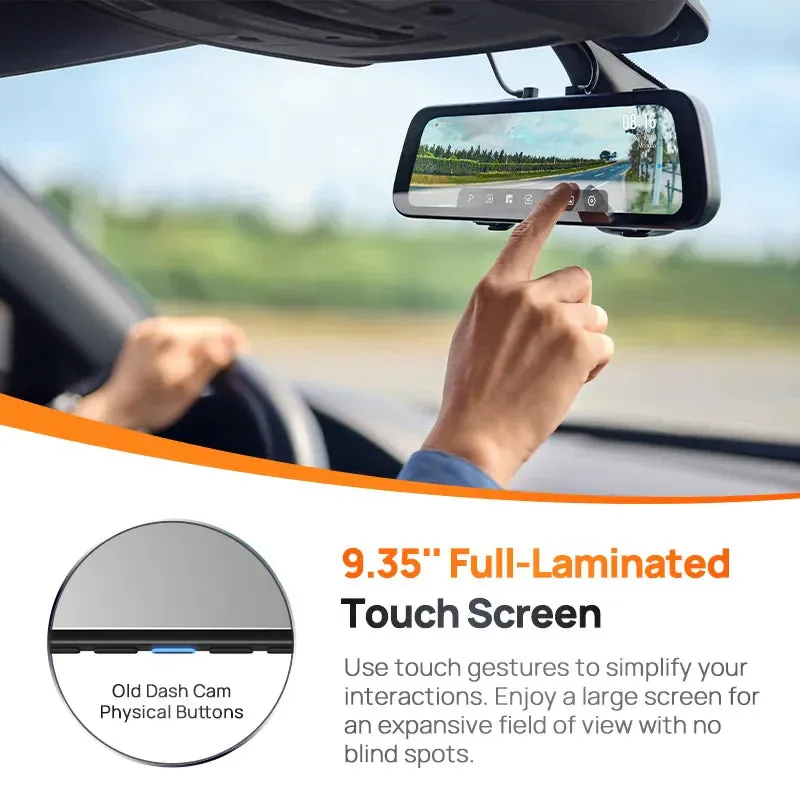 9.35 Inch Touch Screen Dual Channel Dash Cam 1944P Hdr 138Fov Voice Control