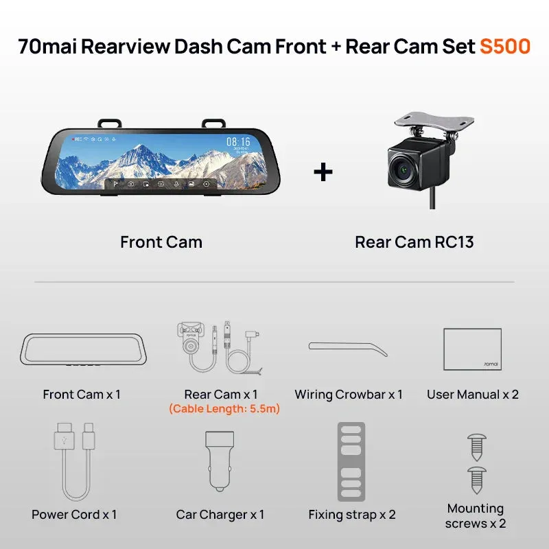 9.35 Inch Touch Screen Dual Channel Dash Cam 1944P Hdr 138Fov Voice Control
