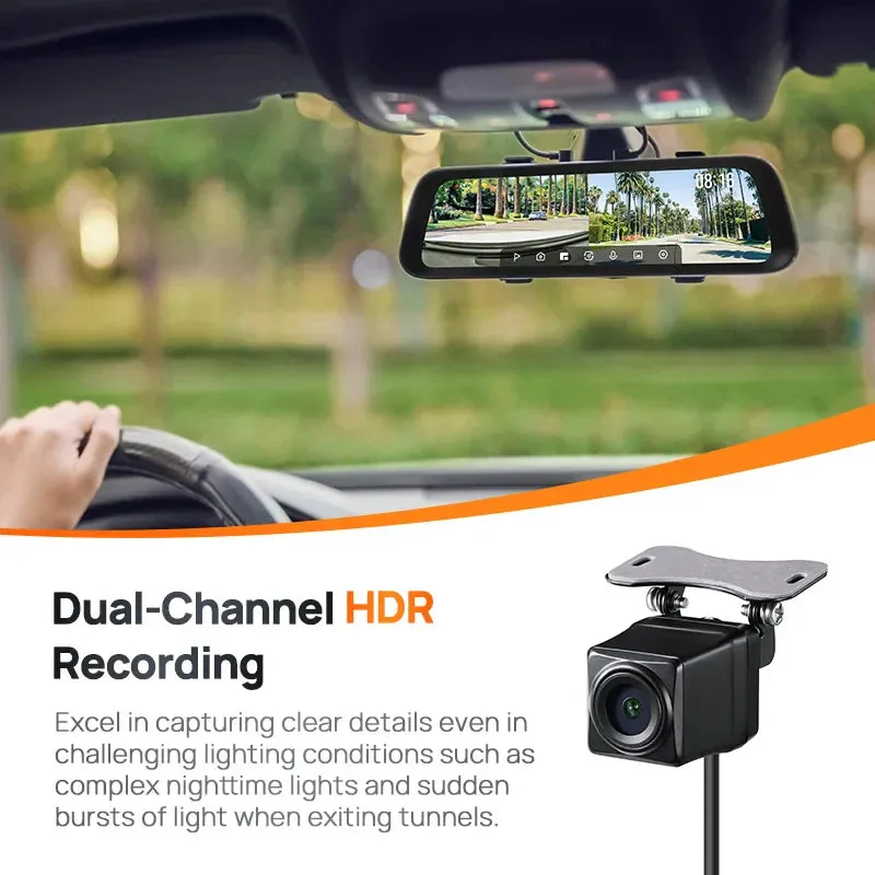 9.35 Inch Touch Screen Dual Channel Dash Cam 1944P Hdr 138Fov Voice Control