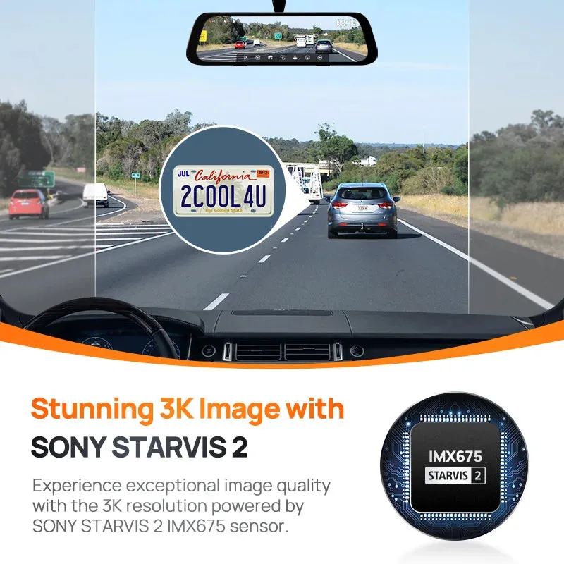 9.35 Inch Touch Screen Dual Channel Dash Cam 1944P Hdr 138Fov Voice Control