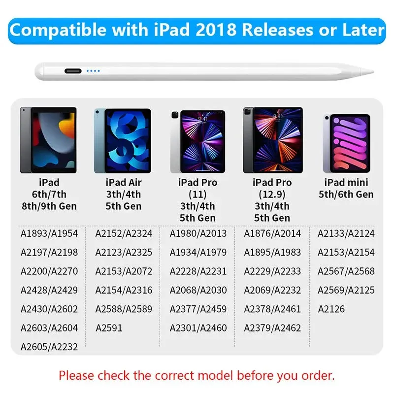 Apple Pencil Palm Rejection Stylus for Ipad 2022 2021 2020 2019 2018 Pro Air Mini Power Display Precise Pen