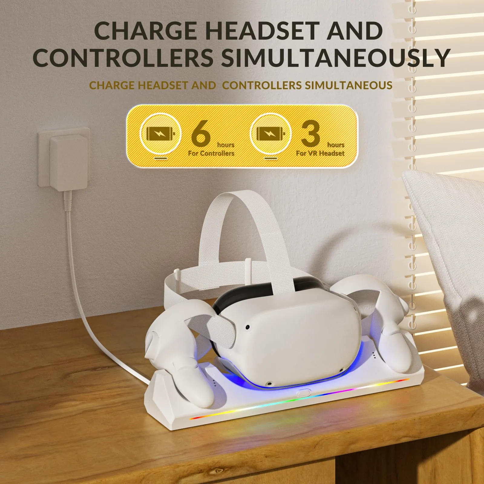 Bioherm Charging Dock for Oculus Quest 2, Magnetic Charging Station for Meta Quest 2 VR Headset & Controllers, with 2 Rechargeable 2100mAh Batteries, USB-C Charger and Cable, Supports LED Indicator