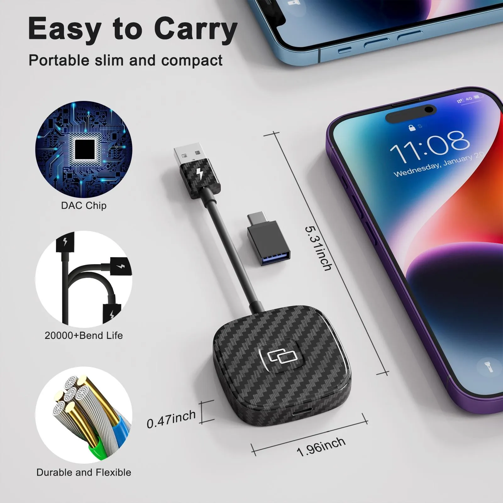 Carplay Adapter for Iphone - Carbon Fiber Usb & Usb-c
