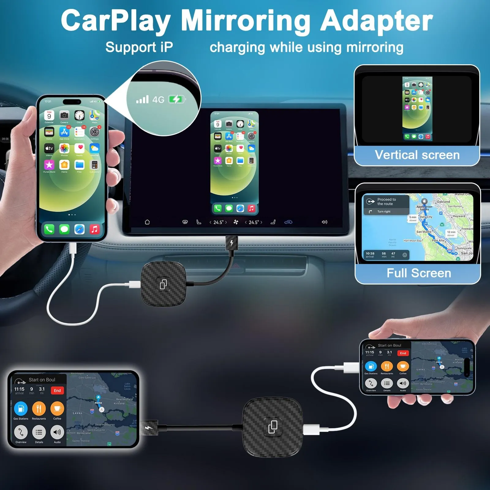 Carplay Adapter for Iphone - Carbon Fiber Usb & Usb-c