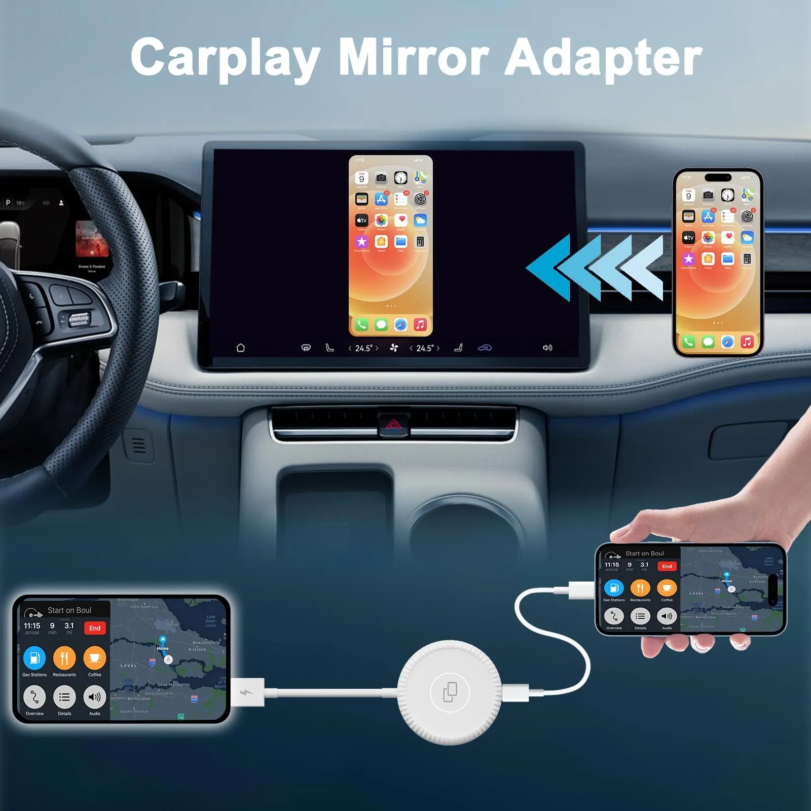 Carplay Mirror Adapter for Iphone - Usb & Usb-c