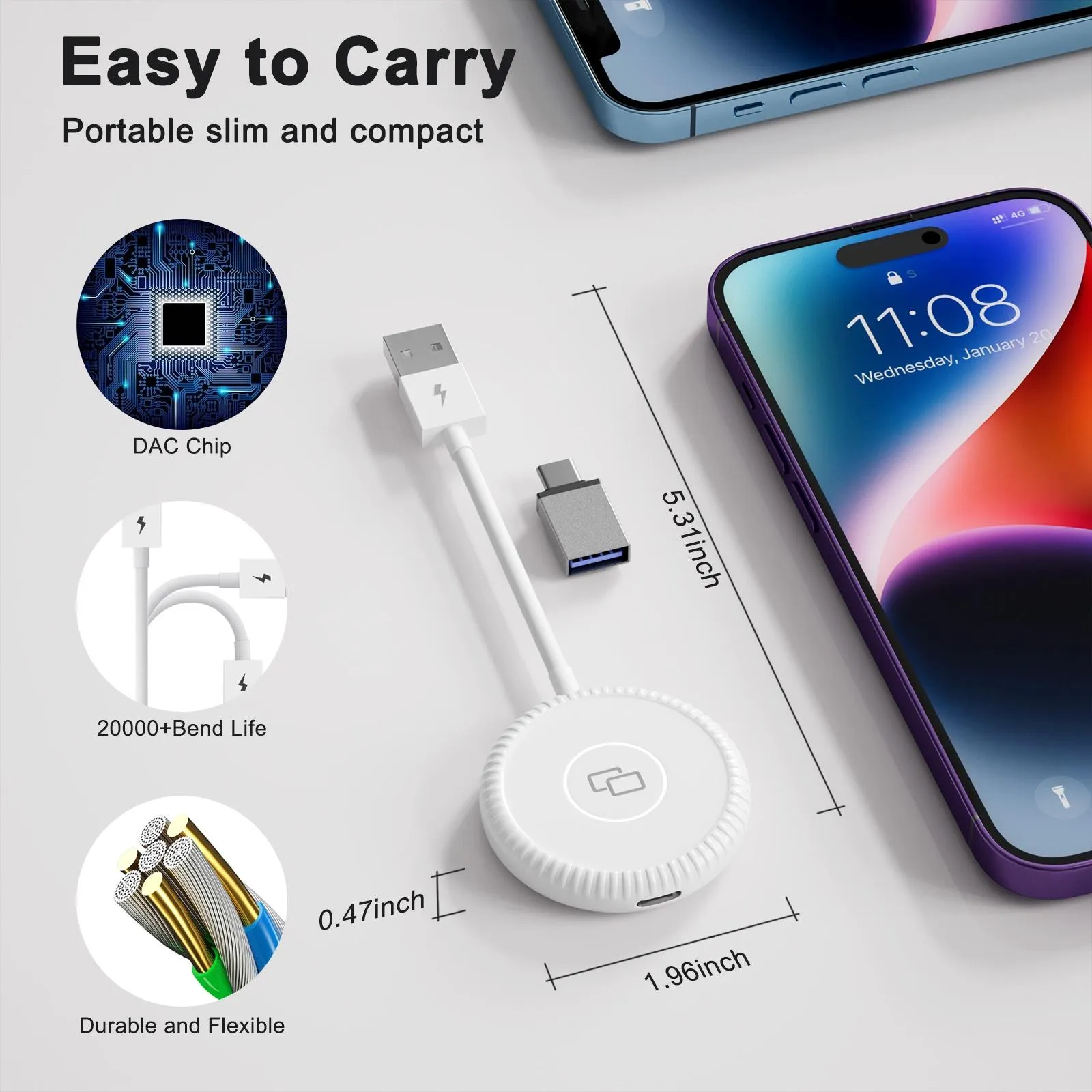 Carplay Mirror Adapter for Iphone - Usb & Usb-c