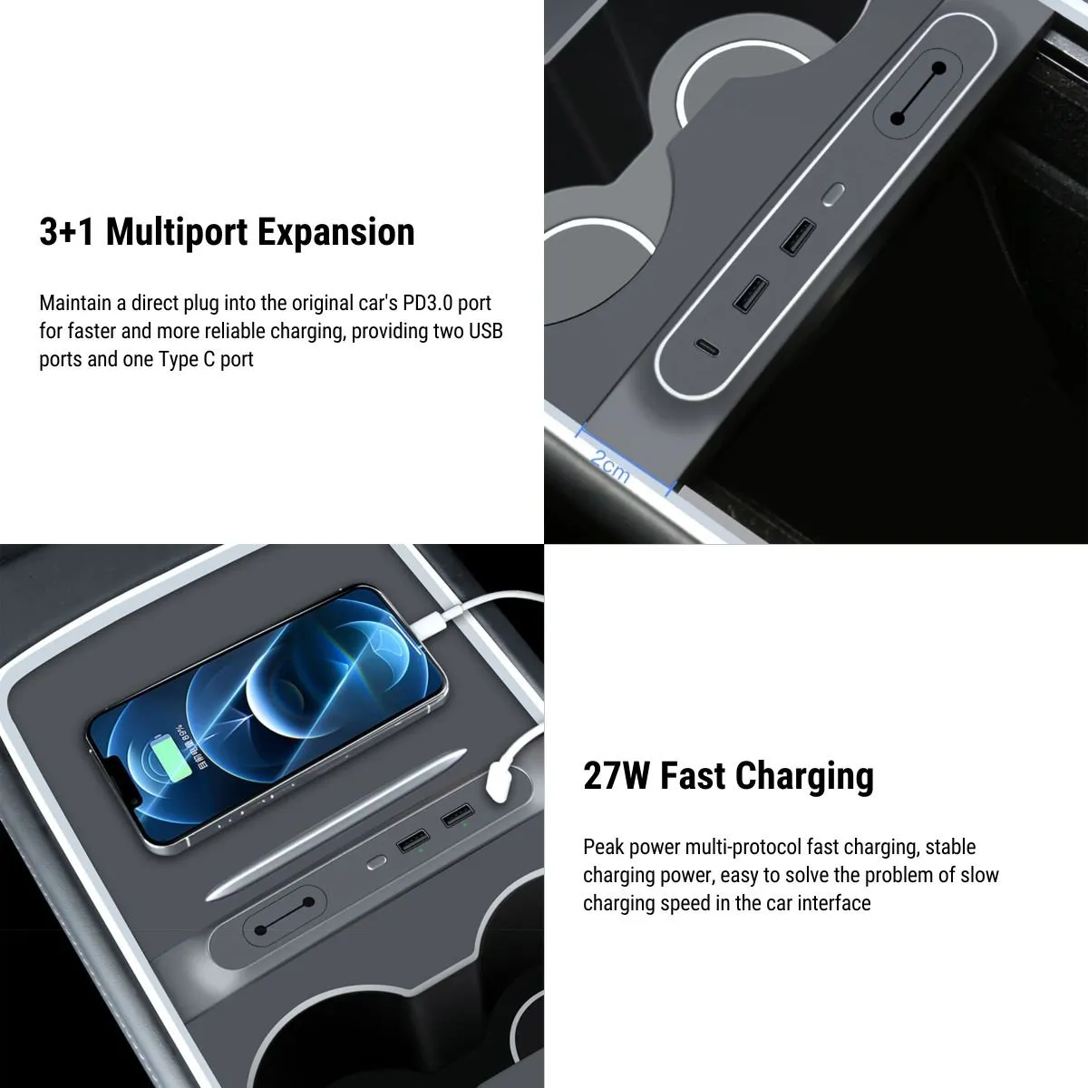 Central Control Usb Port for Tesla Model 3/Y