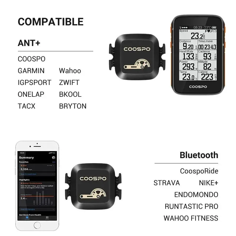 Coospo Bk467 Cadence and Speed Sensor Bluetooth 4.0 Ant Dual Mode Rpm Monitor for Wahoo Garmin Road Bike Collection
