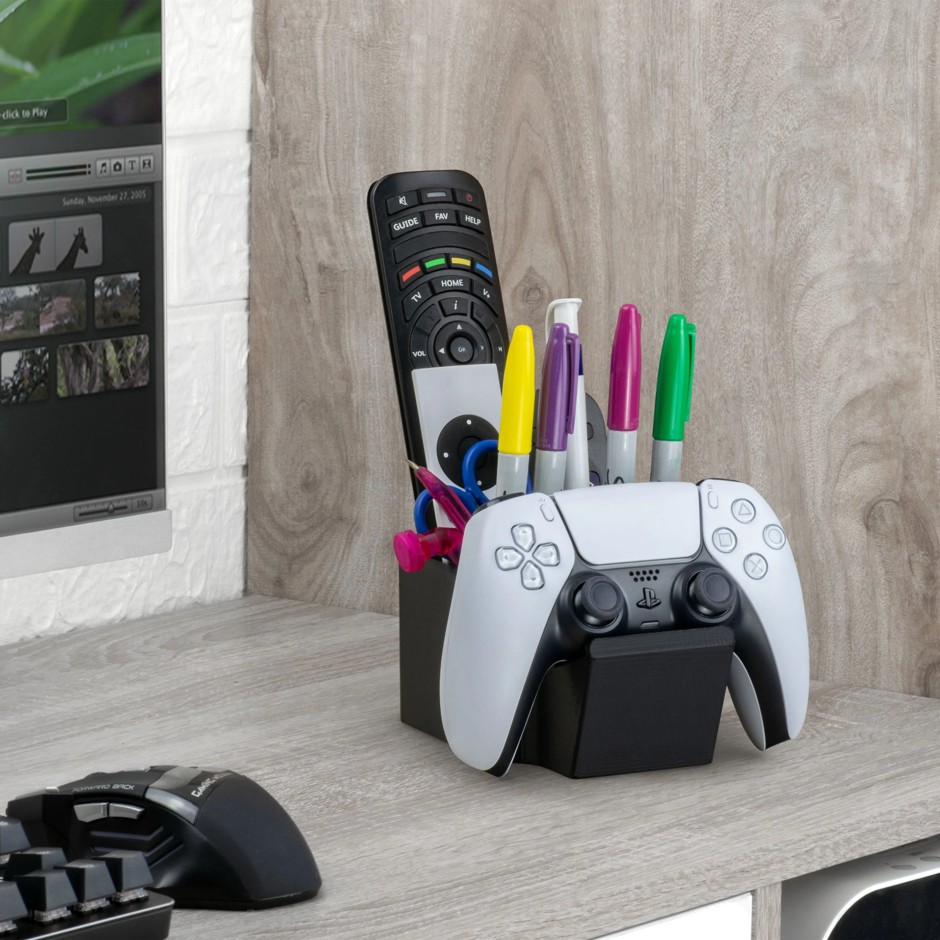 Game Controller, TV Remote Control & Pens Pencils Stationery Storage Desktop Organizer Holder, Universal Design for Xbox ONE PS5 PS4 PC Gamepads (D04)