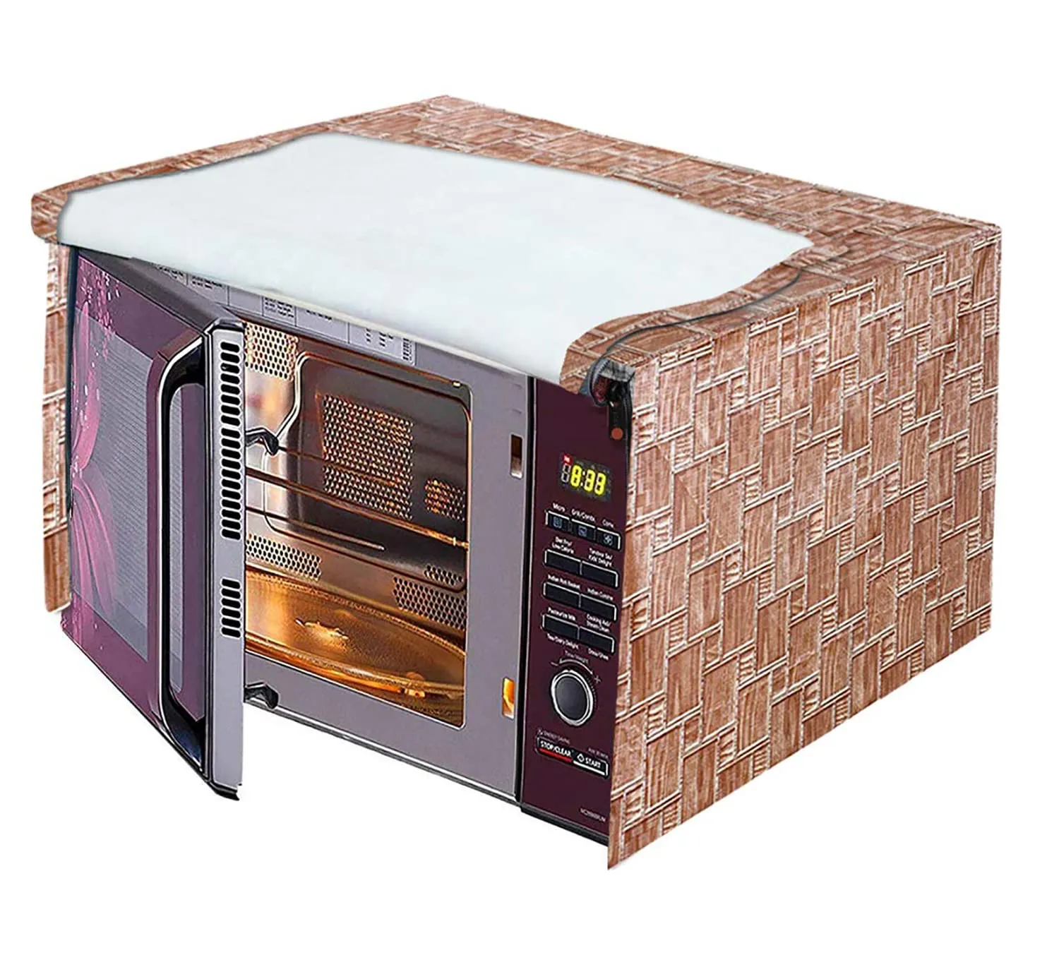 Heart Home PVC Wooden Check Printed Microwave Oven Cover, Dustproof Machine Protector Cover,30 LTR. (Brown)-HS43HEARTH25990