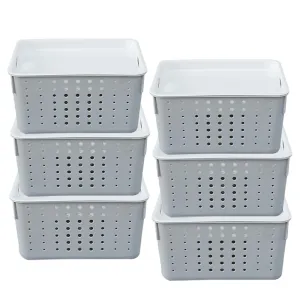 Kuber Industries Multipurpose Small Storage Basket with Lid|Dotted Design Storage Organizer|Basket For Cosmetic, Fruits, Assesories|Pack of 6|Grey|