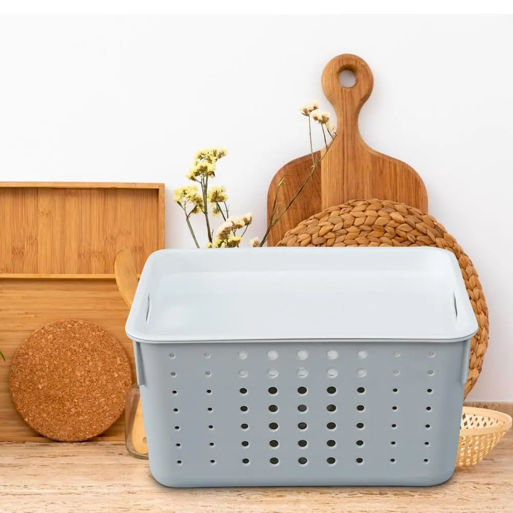 Kuber Industries Multipurpose Small Storage Basket with Lid|Dotted Design Storage Organizer|Basket For Cosmetic, Fruits, Assesories|Pack of 6|Grey|