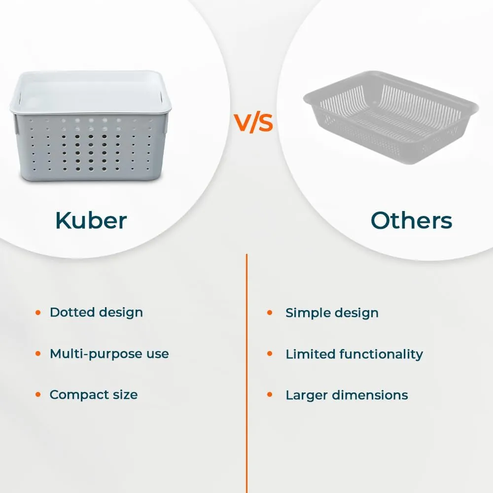 Kuber Industries Multipurpose Small Storage Basket with Lid|Dotted Design Storage Organizer|Basket For Cosmetic, Fruits, Assesories|Pack of 6|Grey|