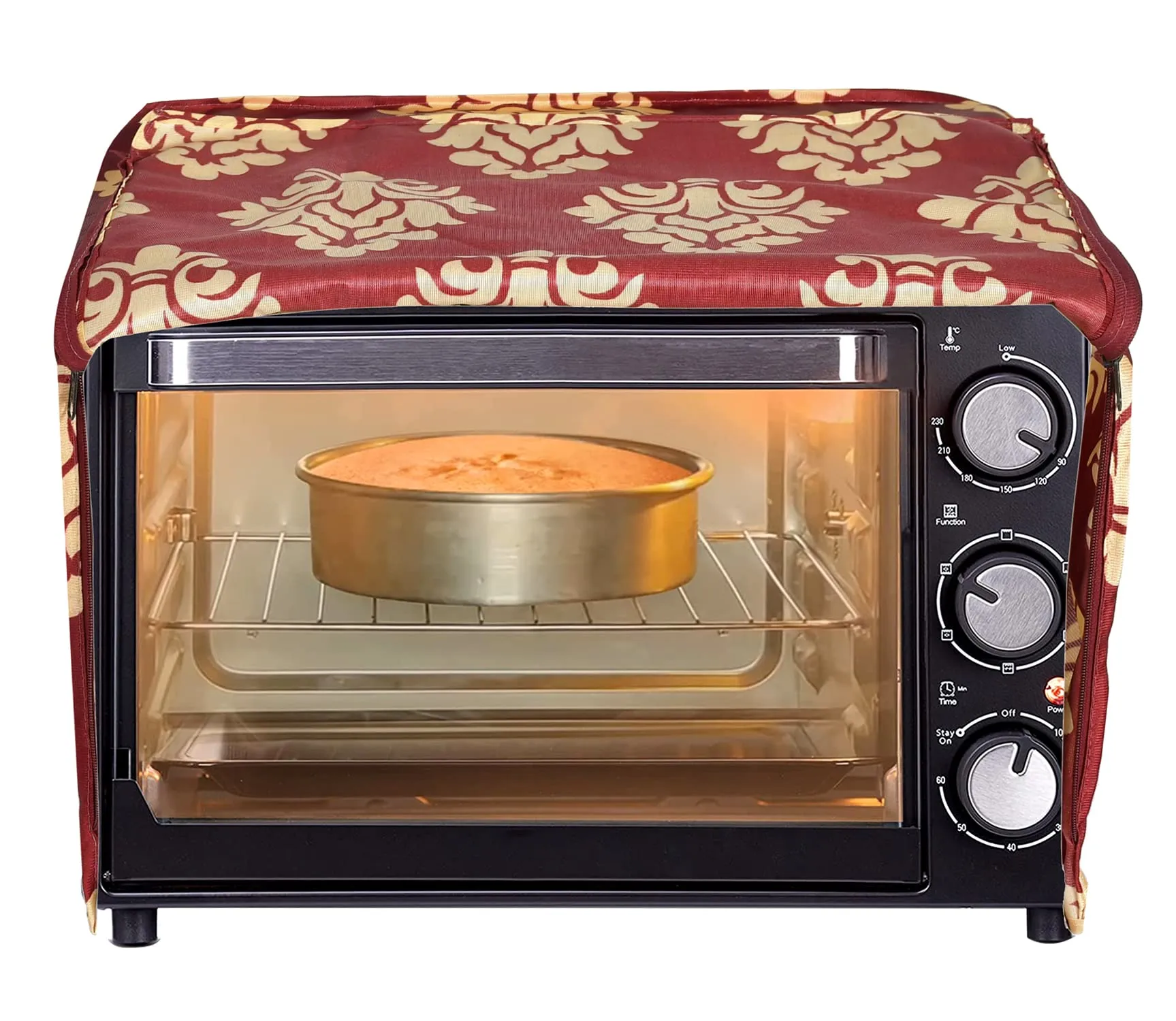 Kuber Industries Polyster Floral Printed Microwave Oven Cover, Dustproof Machine Protector Cover,20 LTR. (Maroon)-HS43KUBMART25936