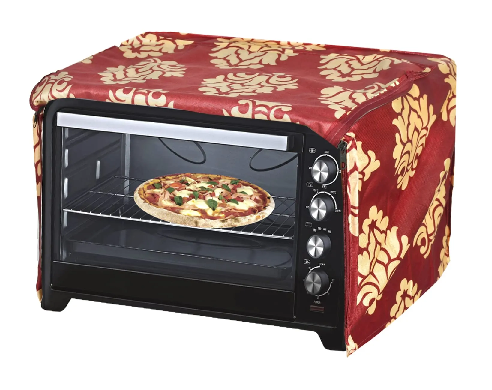 Kuber Industries Polyster Floral Printed Microwave Oven Cover, Dustproof Machine Protector Cover,20 LTR. (Maroon)-HS43KUBMART25936