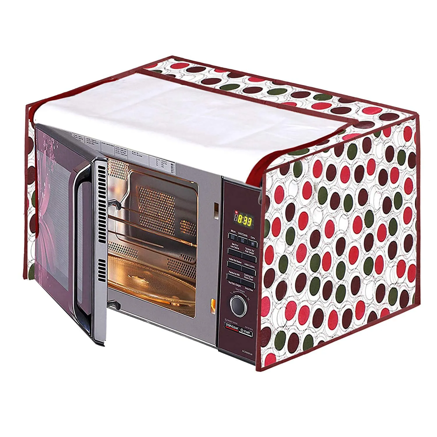 Kuber Industries PVC Circle Design Microwave Oven Cover, Dustproof Machine Protector Cover,23 LTR. (Multi)-HS43KUBMART26010