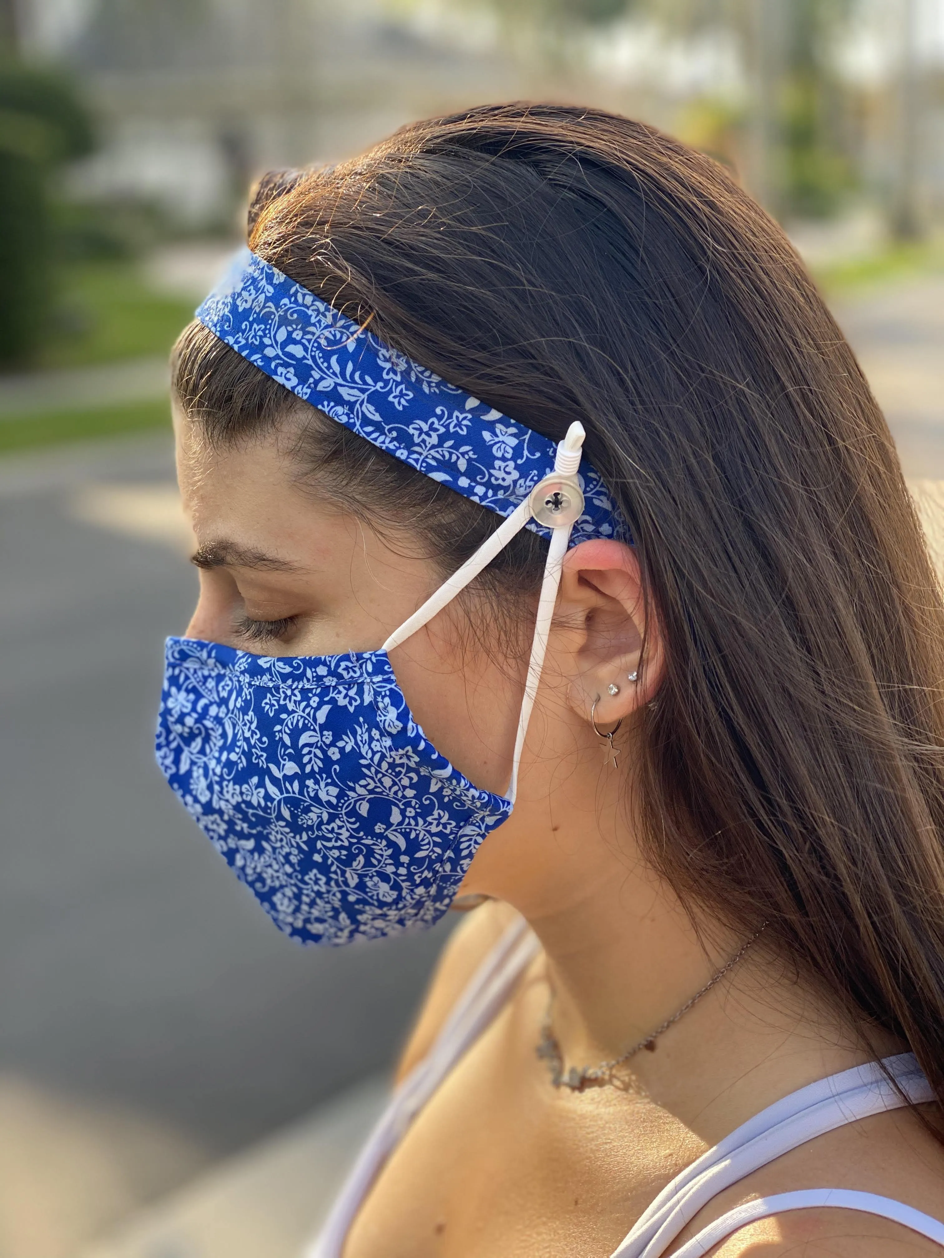 Light Blue Gingham - Ear Saver Headband