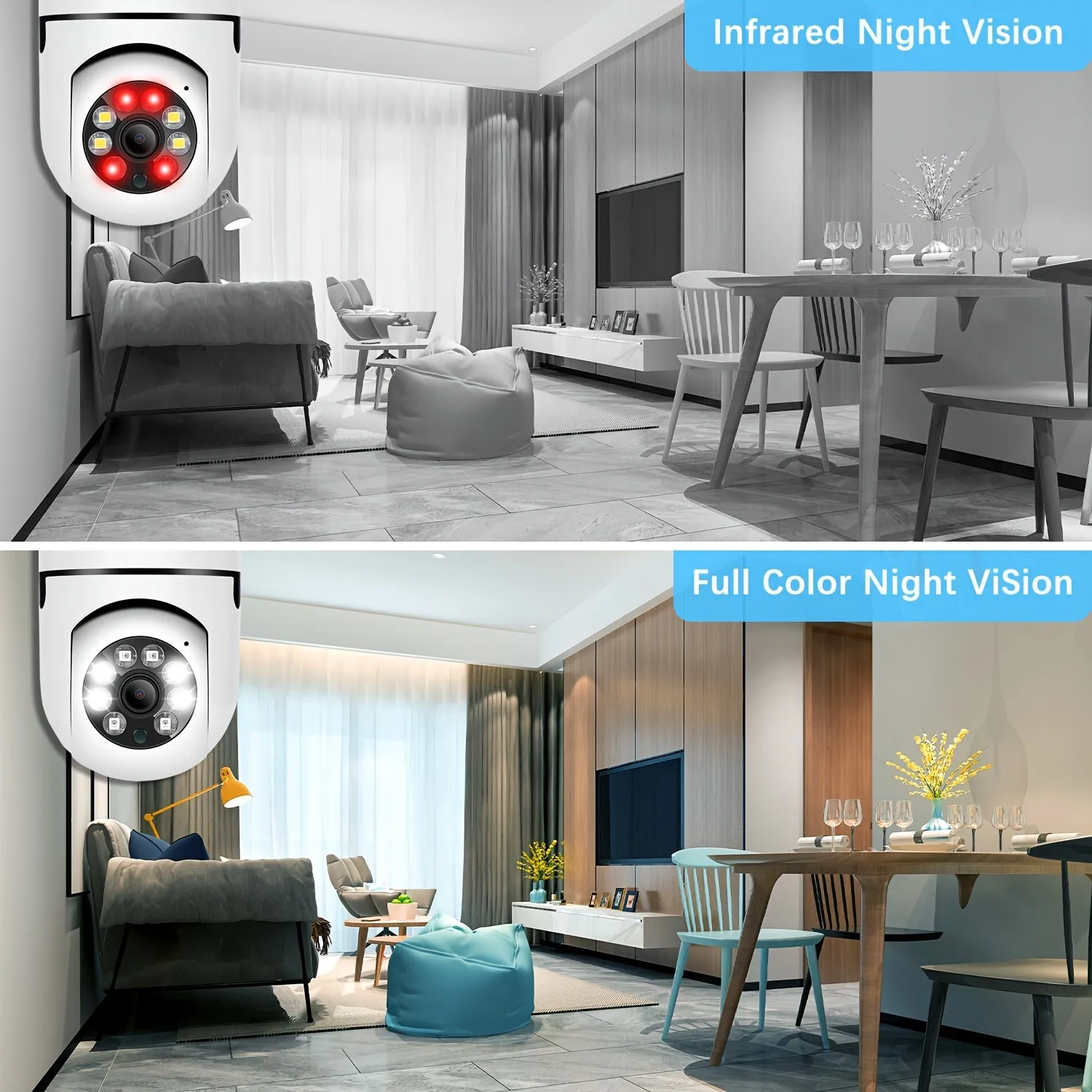 Lightbulb Security Camera 2.4GHz, Bulb 360 Degrees Wifi Outdoor Indoor Full Color Day And Night