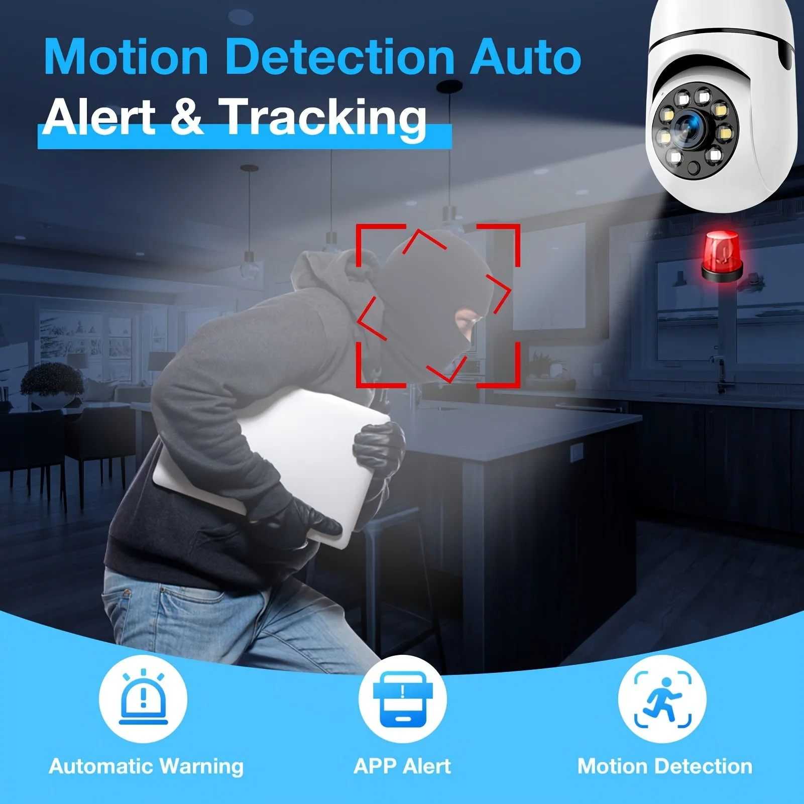 Lightbulb Security Camera 2.4GHz, Bulb 360 Degrees Wifi Outdoor Indoor Full Color Day And Night