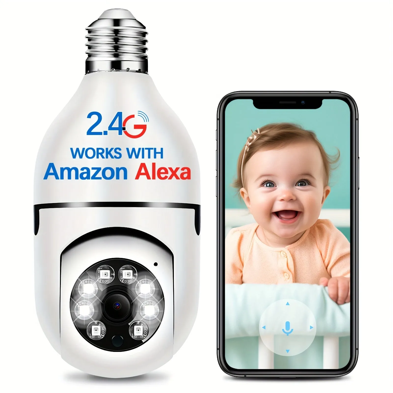 Lightbulb Security Camera 2.4GHz, Bulb 360 Degrees Wifi Outdoor Indoor Full Color Day And Night