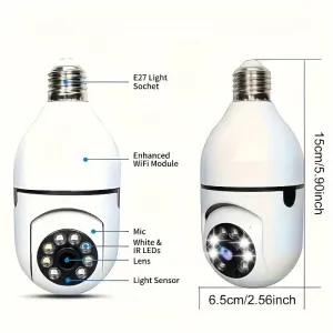 Lightbulb Security Camera 2.4GHz, Bulb 360 Degrees Wifi Outdoor Indoor Full Color Day And Night