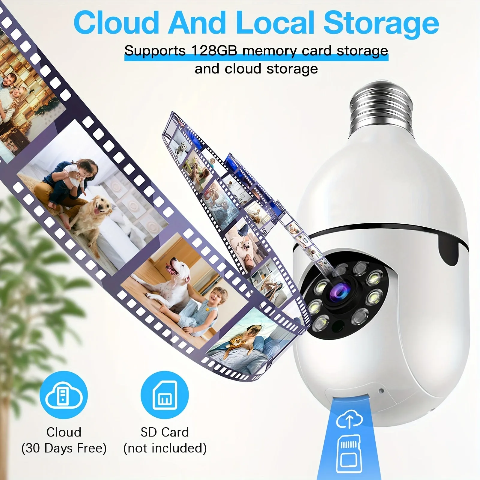 Lightbulb Security Camera 2.4GHz, Bulb 360 Degrees Wifi Outdoor Indoor Full Color Day And Night
