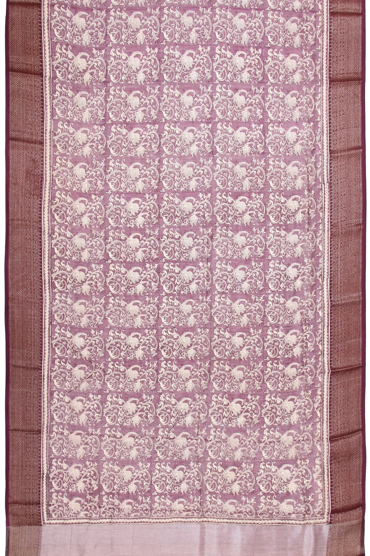 Magenta Chanderi Cotton Silk Saree with Chevron Pattern
