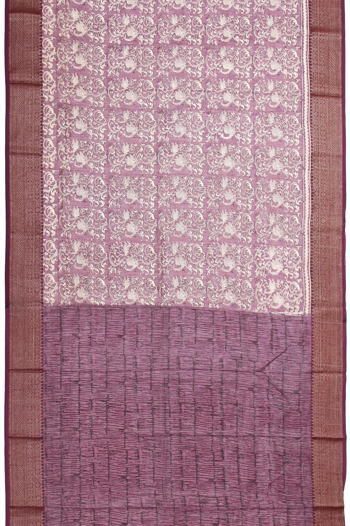 Magenta Chanderi Cotton Silk Saree with Chevron Pattern