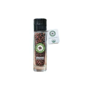 Organic Red Peppercorn in Glass Bottle with Adjustable Grinder 55g