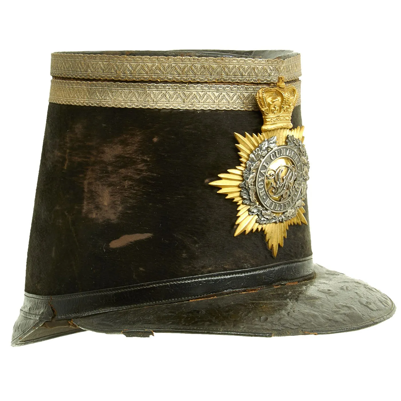 Original British Crimean War Era Royal Cumberland Militia Officer Tschako named to Col. Louther - dated 1855