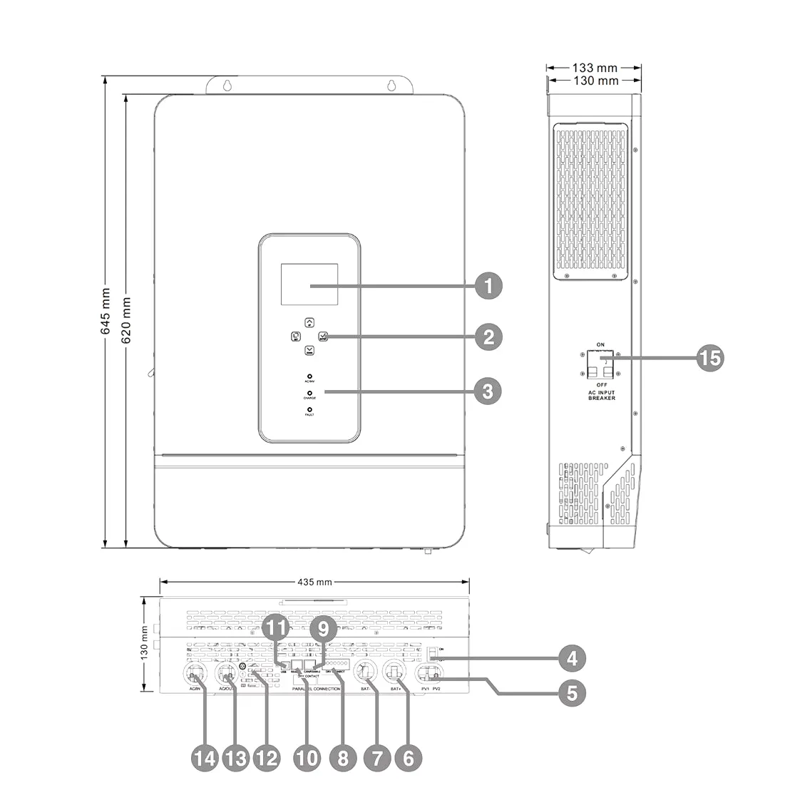 Powerful 10KW 48V Hybrid Solar Inverter with Dual MPPT and 500V PV Input - Max 22A Charge Current!