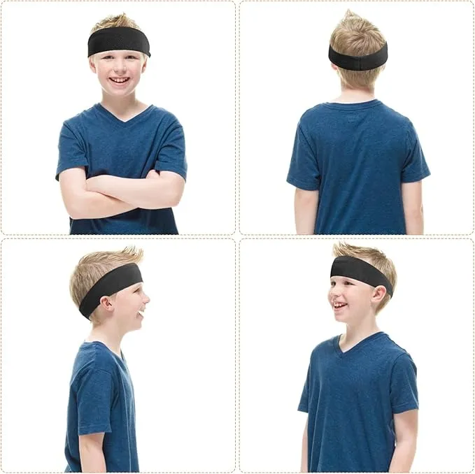Qianyu 2 Pieces Sports Headbands for Kids Breathable Sweatbands Soft Humidity Wicking Elastic Sweat Soccer Baseball Hairbands Athletic Accessories
