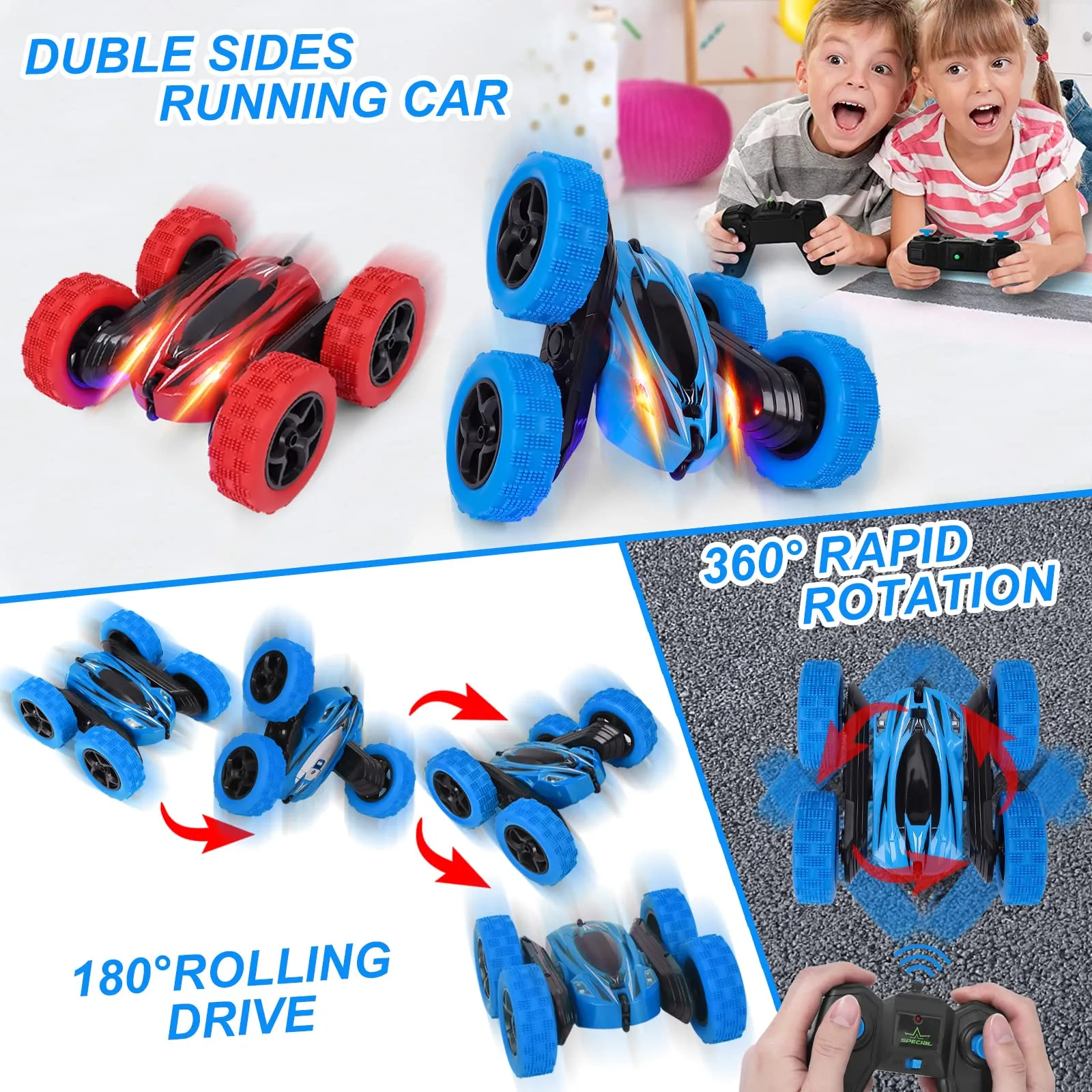 THINKMAX 2Pack RC Stunt Car Watch Gesture Sensor Car Blue Red