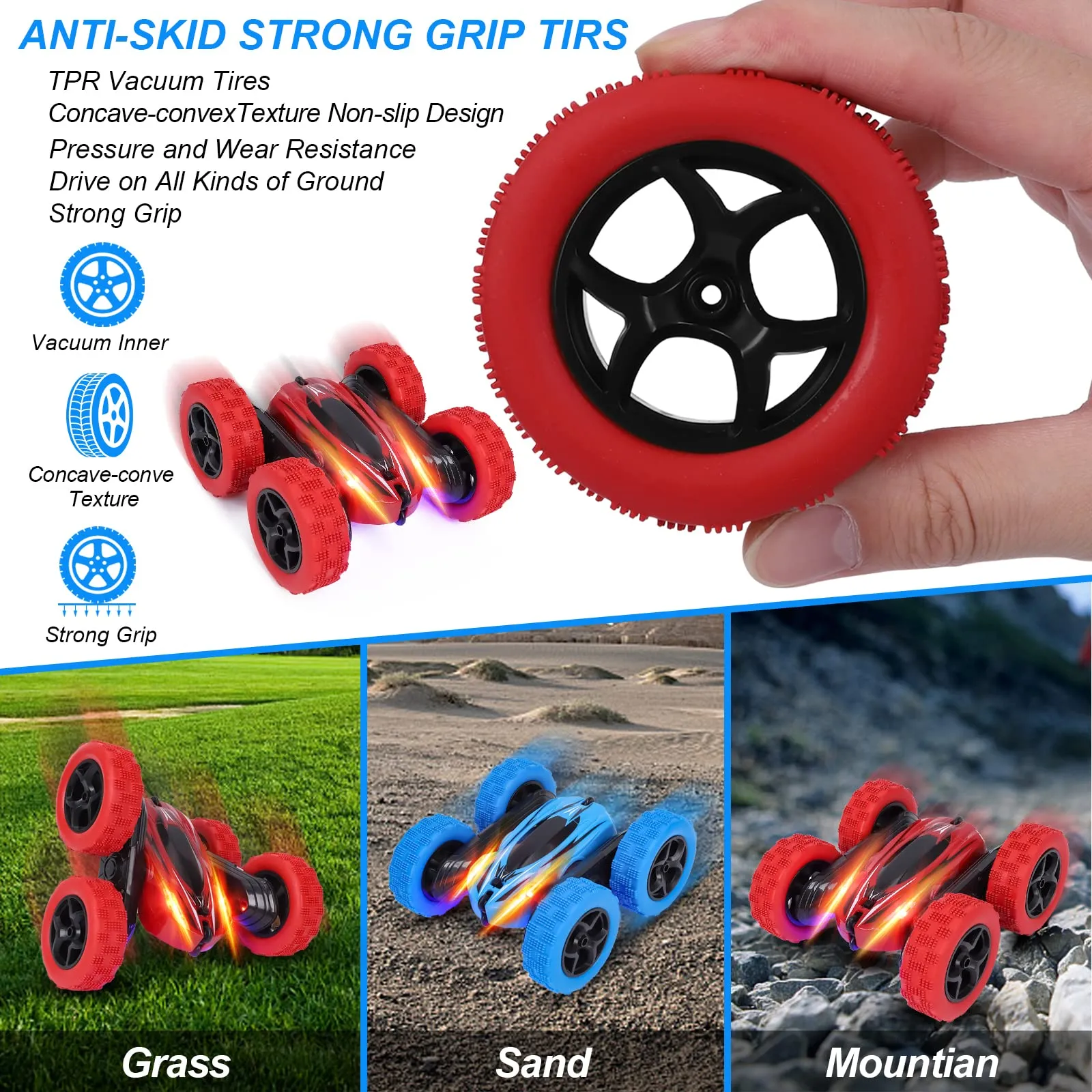 THINKMAX 2Pack RC Stunt Car Watch Gesture Sensor Car Blue Red