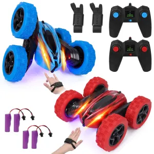 THINKMAX 2Pack RC Stunt Car Watch Gesture Sensor Car Blue Red