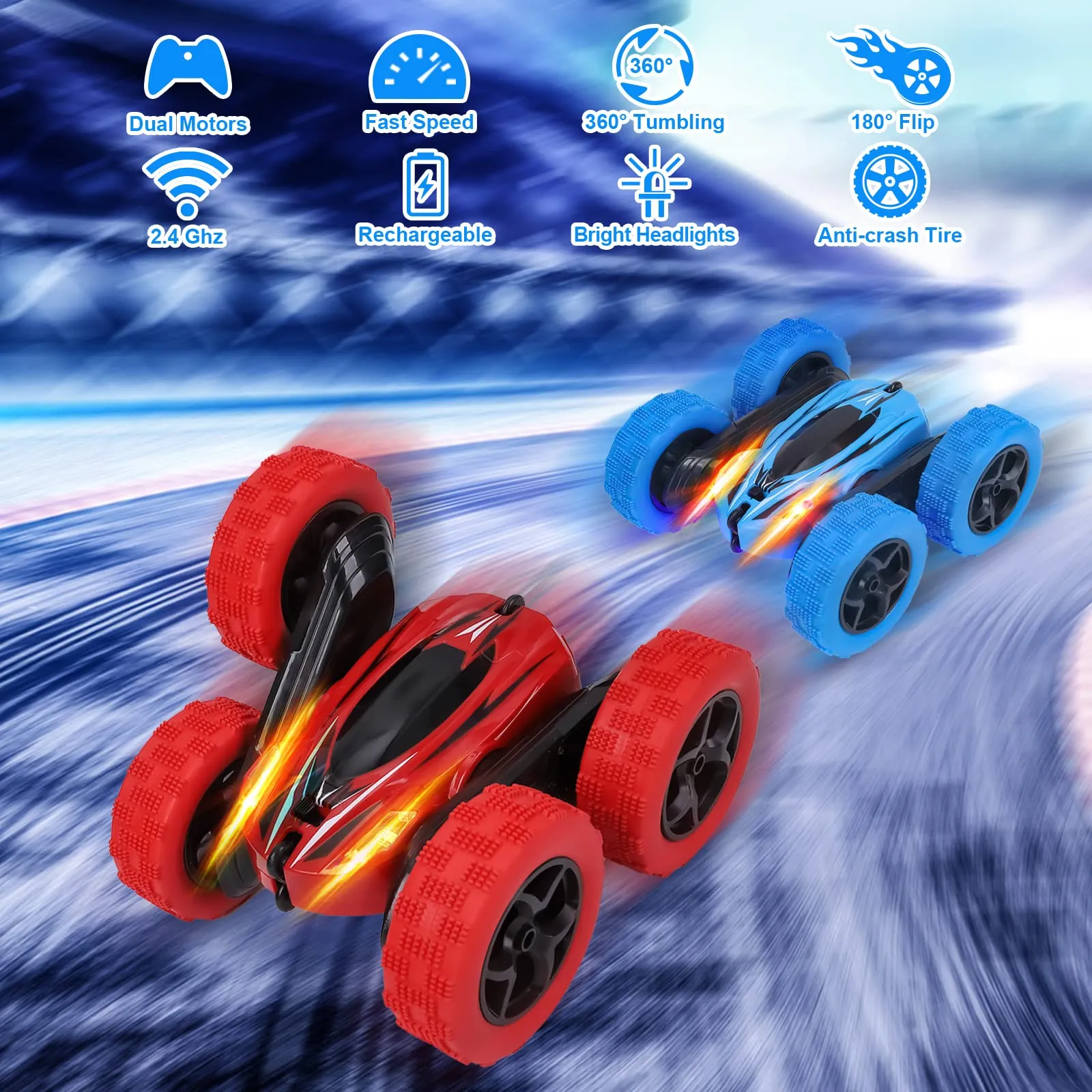THINKMAX 2Pack RC Stunt Car Watch Gesture Sensor Car Green Red