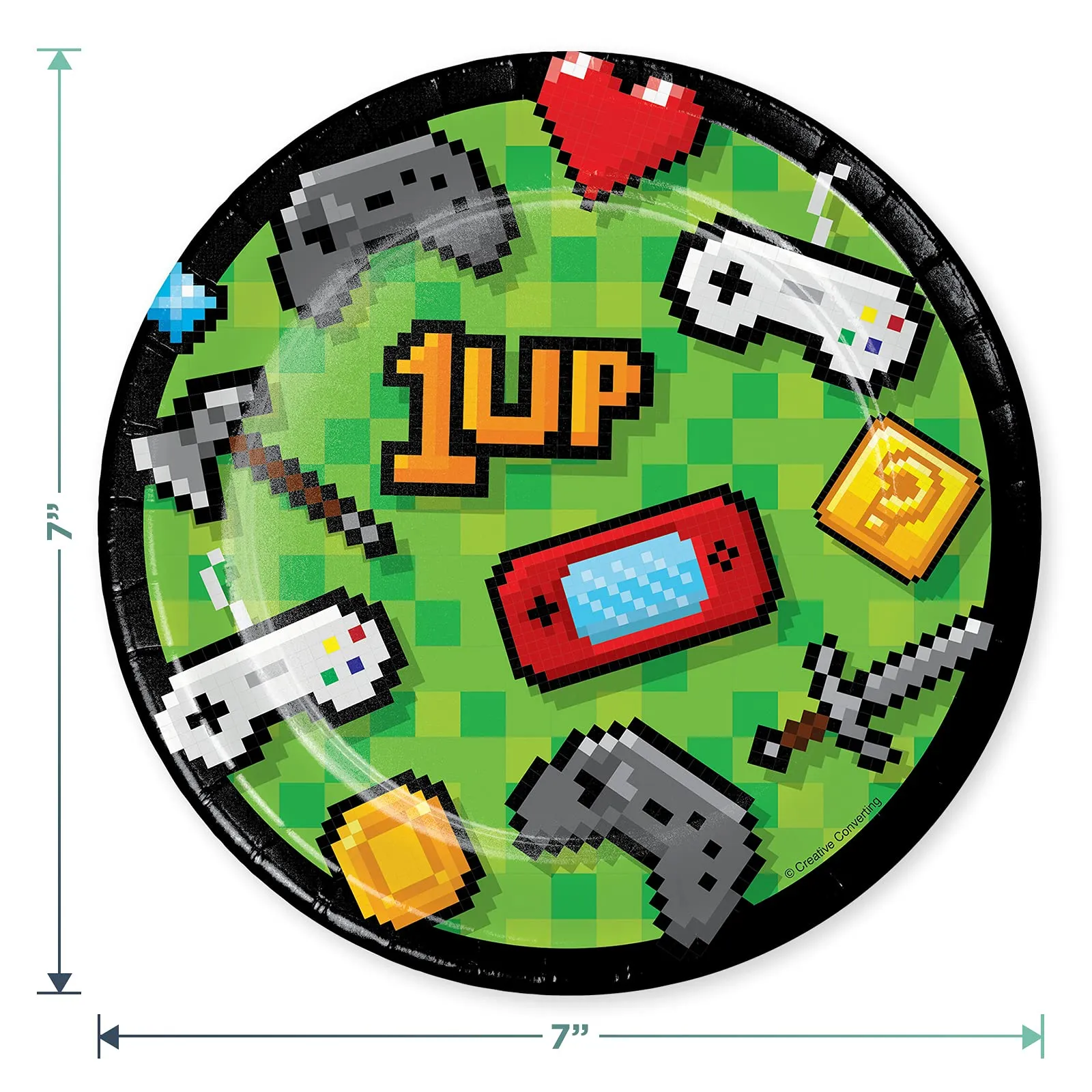Video Game Party Level Up Gamer Paper Dessert Plates, Napkins, Cups, Table Cover, and Balloons (Serves 16)