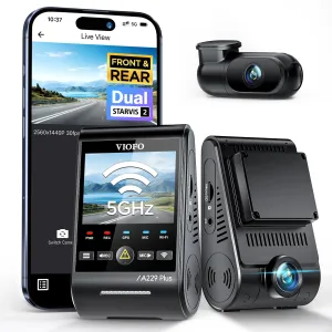 VIOFO A229 Plus Dash Cam Front and Rear, Dual STARVIS 2 Sensors, 2 Channel HDR, 1440P 1440P Voice Control Car Dash Camera, 5GHz Wi-Fi, Support 512GB Max, Voice Control, Ultra-Precise GPS