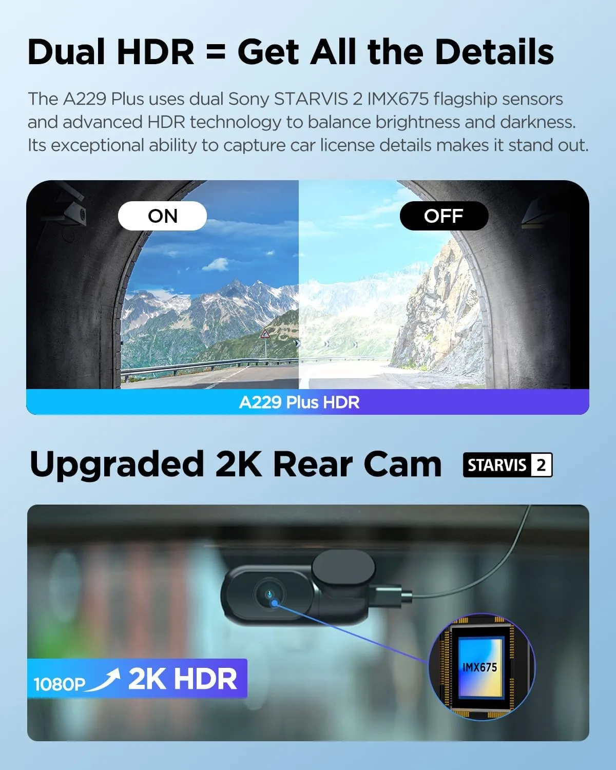 VIOFO A229 Plus Dash Cam Front and Rear, Dual STARVIS 2 Sensors, 2 Channel HDR, 1440P 1440P Voice Control Car Dash Camera, 5GHz Wi-Fi, Support 512GB Max, Voice Control, Ultra-Precise GPS