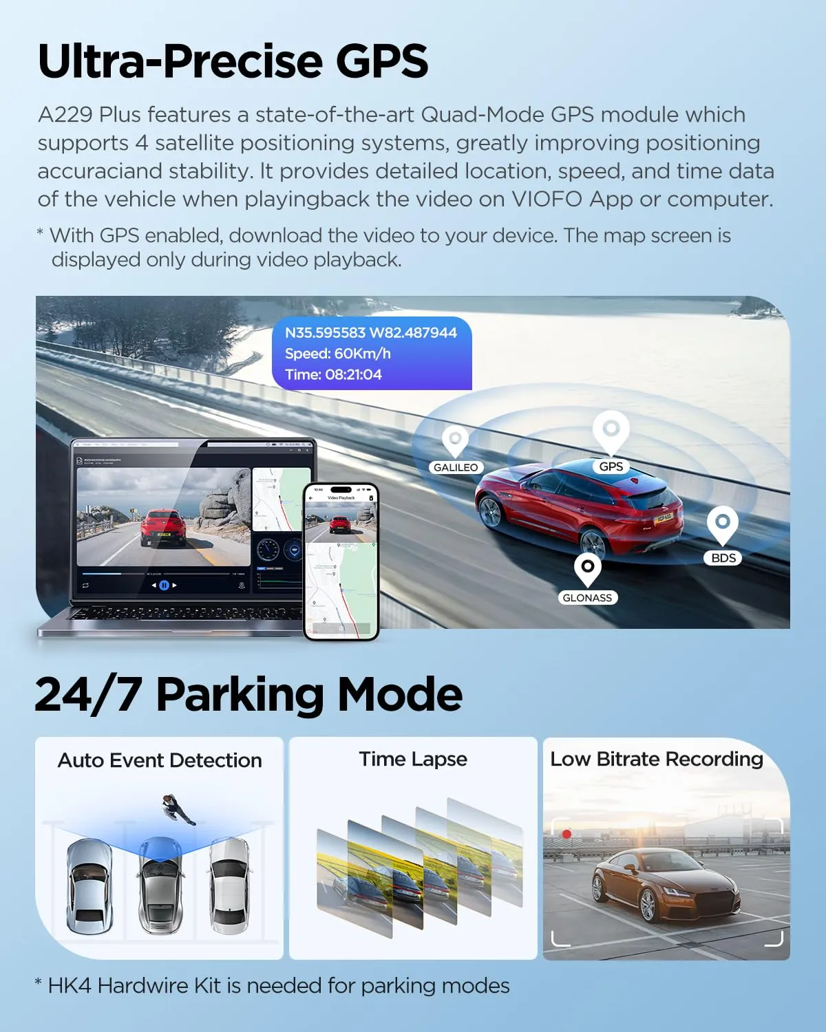 VIOFO A229 Plus Dash Cam Front and Rear, Dual STARVIS 2 Sensors, 2 Channel HDR, 1440P 1440P Voice Control Car Dash Camera, 5GHz Wi-Fi, Support 512GB Max, Voice Control, Ultra-Precise GPS