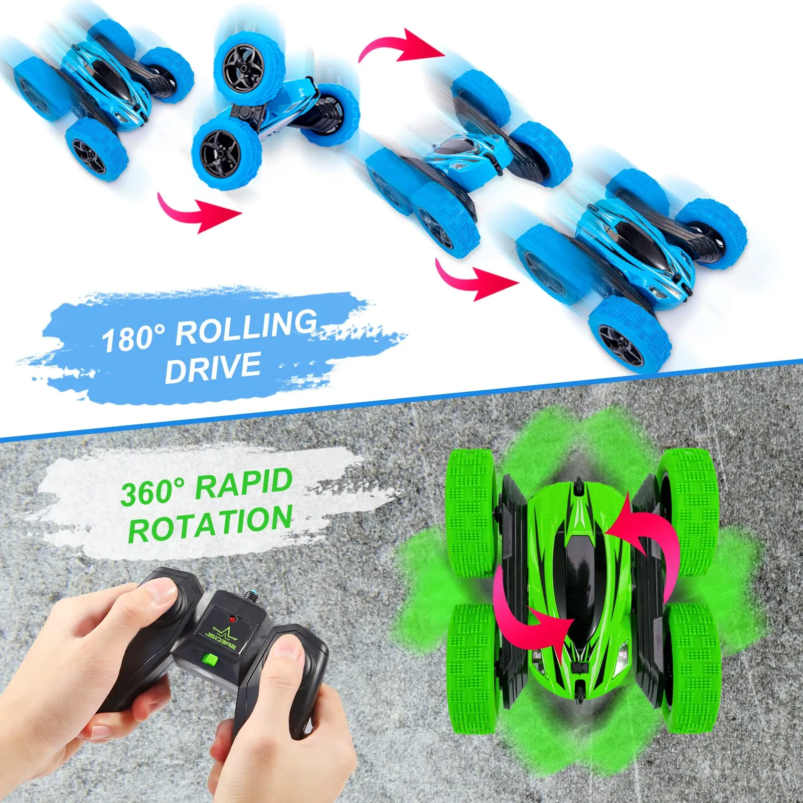 WHIZMAX 2Pack RC Stunt Car Watch Gesture Sensor Car Blue Green