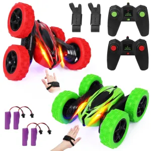 WHIZMAX 2Pack RC Stunt Car Watch Gesture Sensor Car Green Red