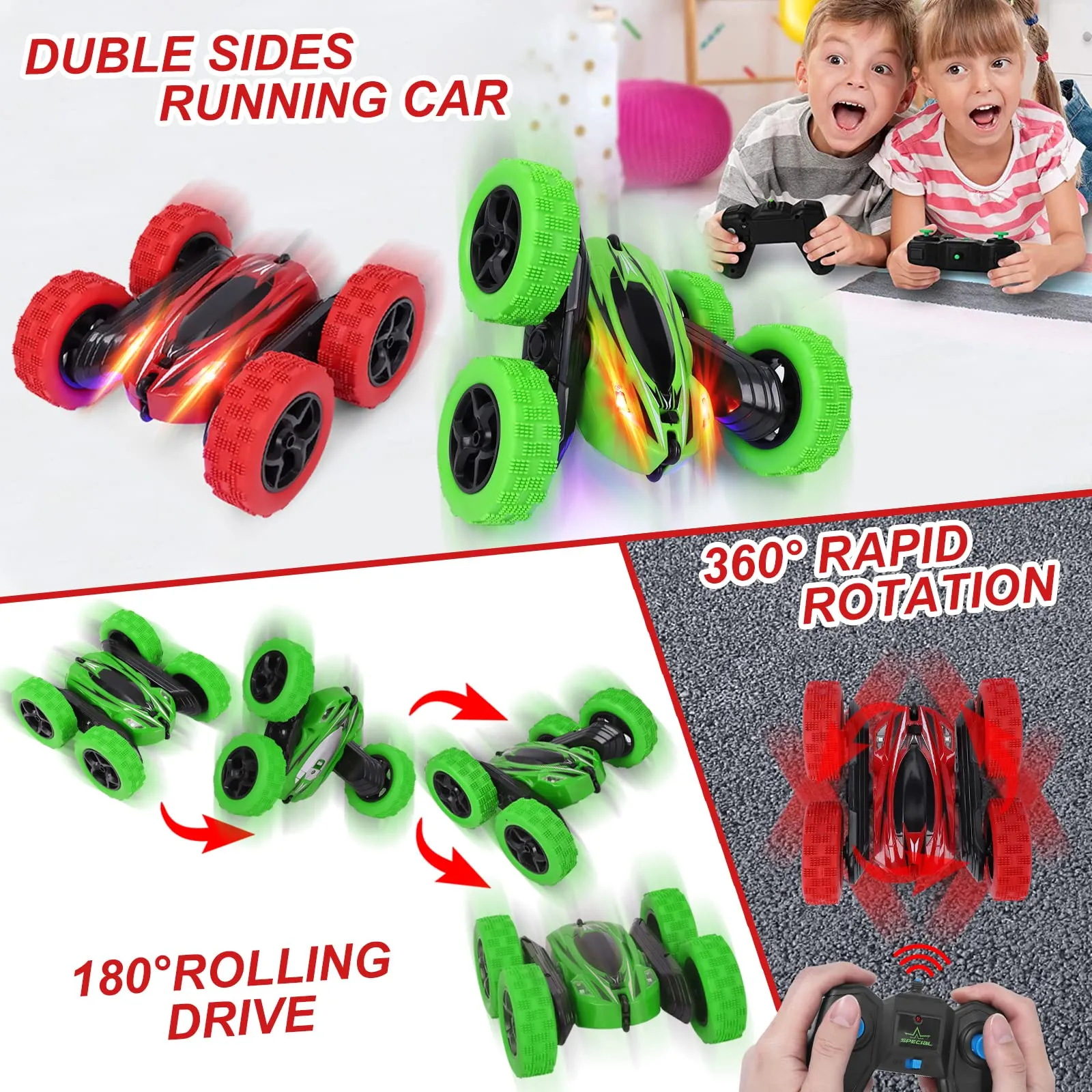 WHIZMAX 2Pack RC Stunt Car Watch Gesture Sensor Car Green Red
