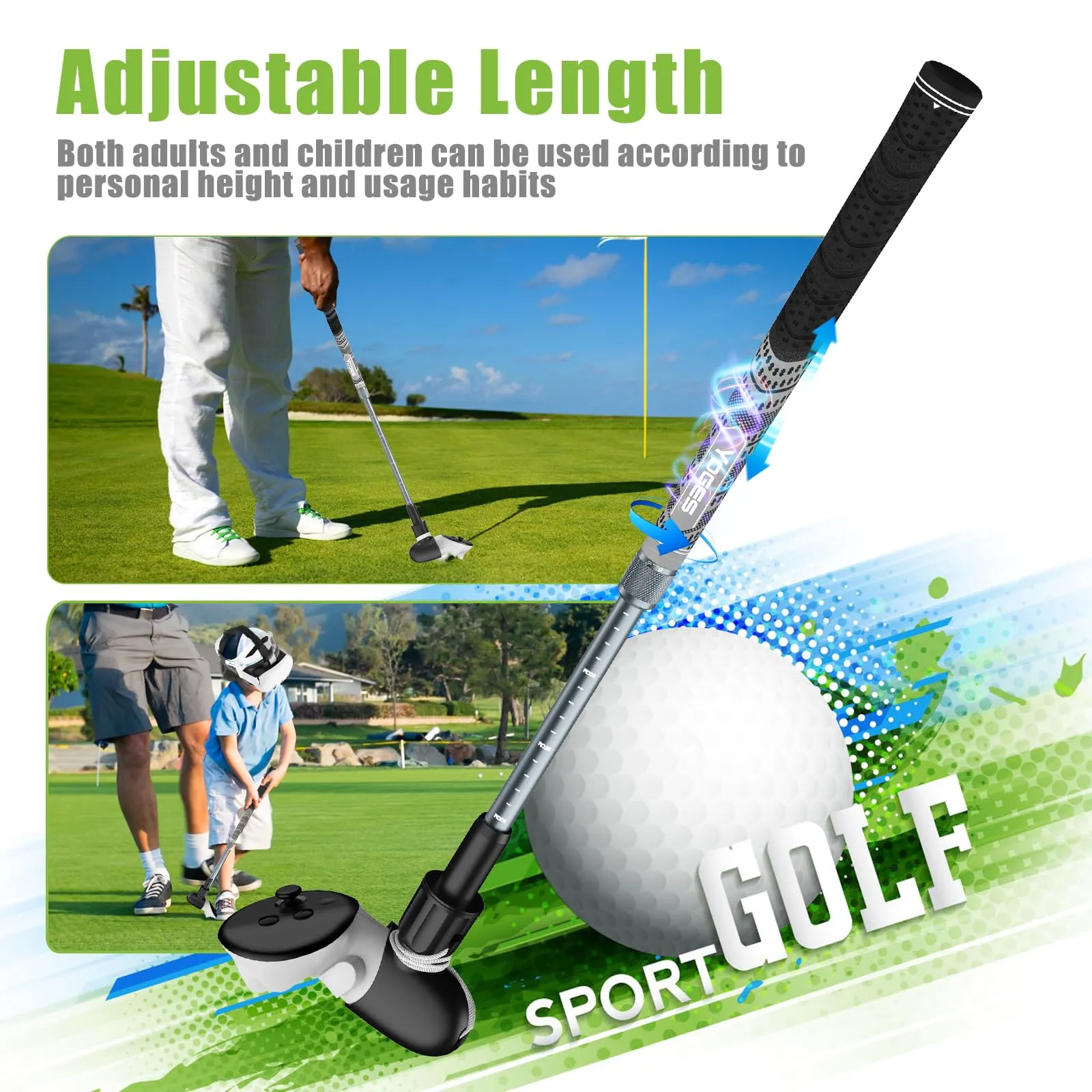 YOGES VR Q10B Golf Club Handle Compatible with Meta Quest 3 / Oculus Quest 2, Adjustable Length Golf Grip (ONLY for Right Controller)